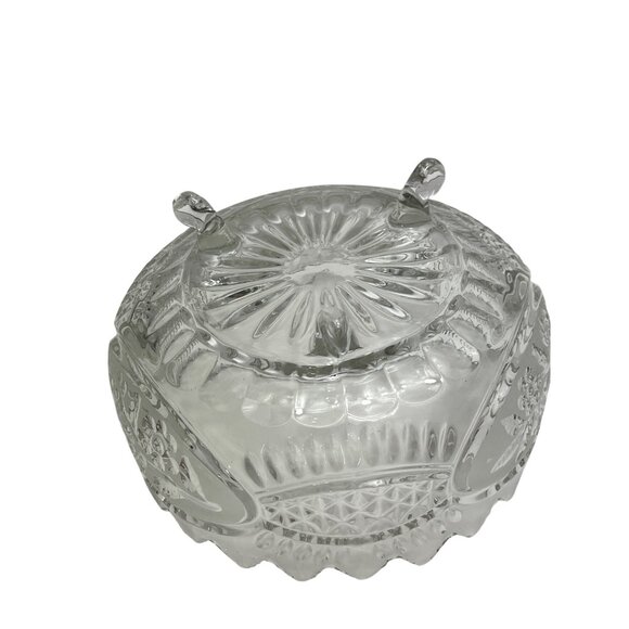 Vintage Clear Glass Footed Serving Bowl With Scalloped Edge & Floral Pattern - Picture 5 of 7
